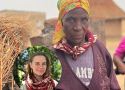Zdjęcie kobiety z Zimbabwe w chustce, w kółku zdjęcie autorki artykułu