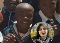 zdjęcie dzieci z Zimbabwe, w kółku zdjęcie autorki artykułu